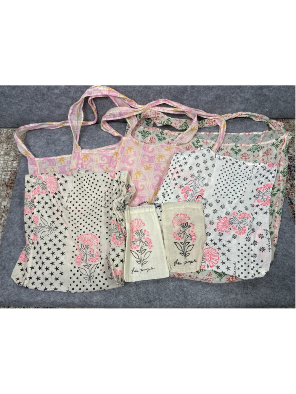 8 Various Free People Reusable Tote Shoulder Bags Gauze Boho Shopping Lightweigh